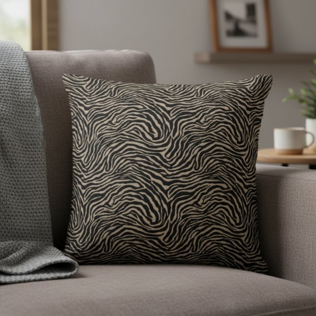 Black and Light Cream Zebra Pattern Decorative Throw Pillow (Zebra print throw pillow. Classic and cozy!)