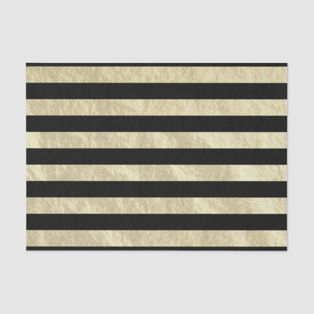 Black and Light Golden Stripe Foil Look Tissue Paper (Front)