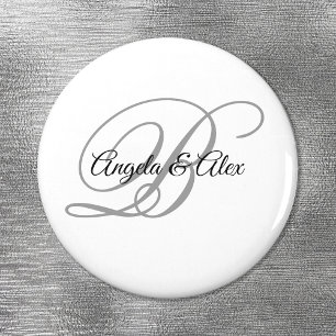 Black and Light Gray Fancy Script Monogram White Magnet