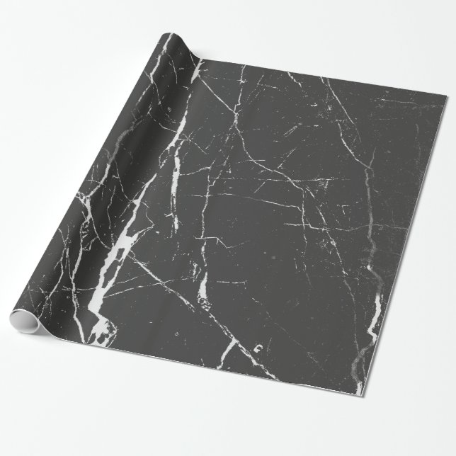 Black And Light Gray Marble Pattern Wrapping Paper (Unrolled)