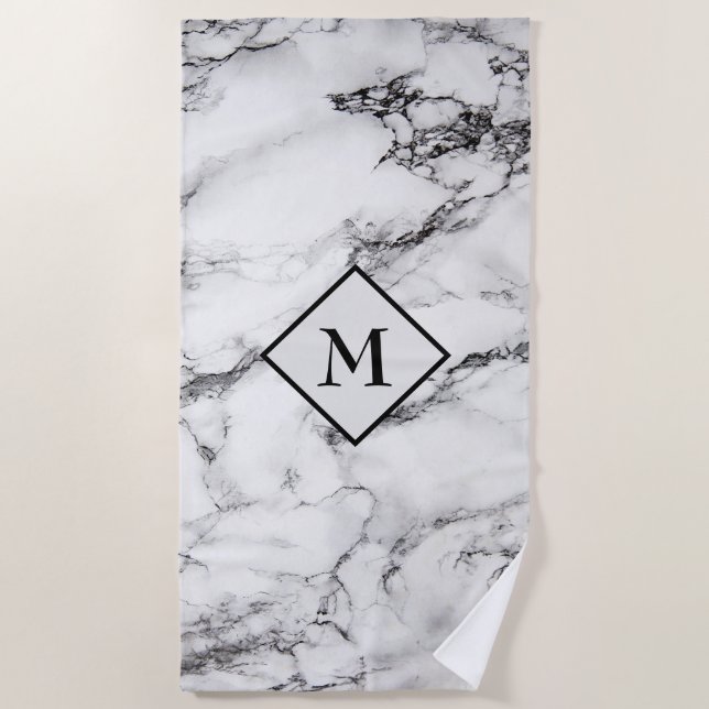 Black And Light Gray Marble Stone Beach Towel (Front)