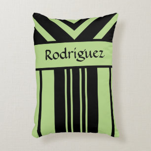 Black and Light Green Stripes Chevrons, Your Name Decorative Pillow