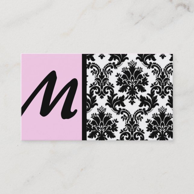 Black and Light Pink Damask Business Cards (Front)