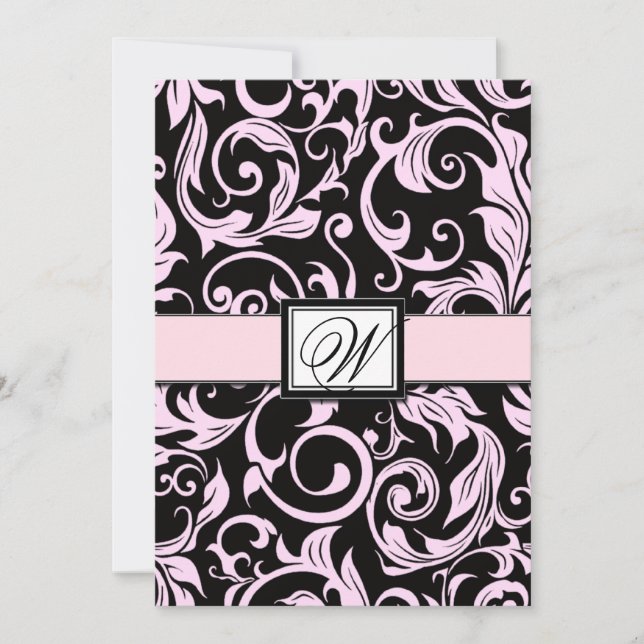 Black and Light Pink Damask Wedding Invitations (Front)