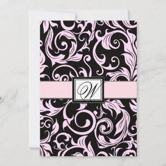 Black and Light Pink Damask Wedding Invitations