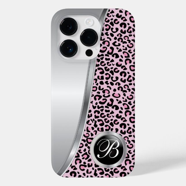 Black and Light Pink Leopard Print | Monogram Case-Mate iPhone Case (Back)
