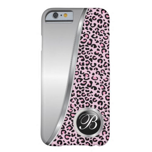 Black and Light Pink Leopard Print  Monogram Barely There iPhone 6 Case