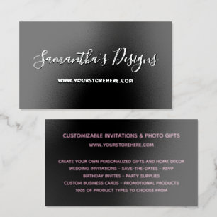 Black and Light Pink Online Store Foil Business Cards