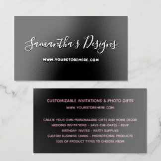 Black and Light Pink Online Store Foil Business Cards