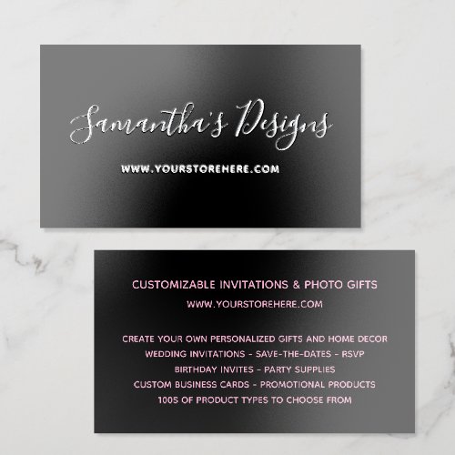 Black and Light Pink Online Store Foil Business Cards