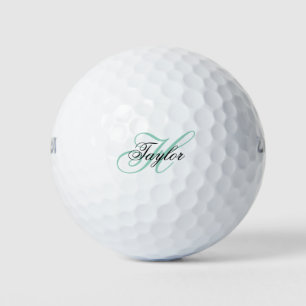 Black and Light Teal Fancy Monogram Golf Balls