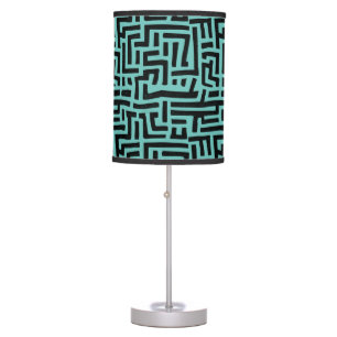 Black and Light Teal Pop Art Maze Pattern Table Lamp