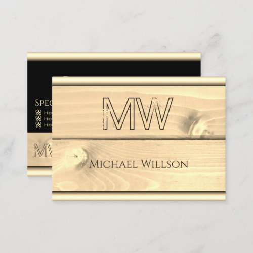 Black and Light Wood Grain Wooden Boards Monogram Business Card