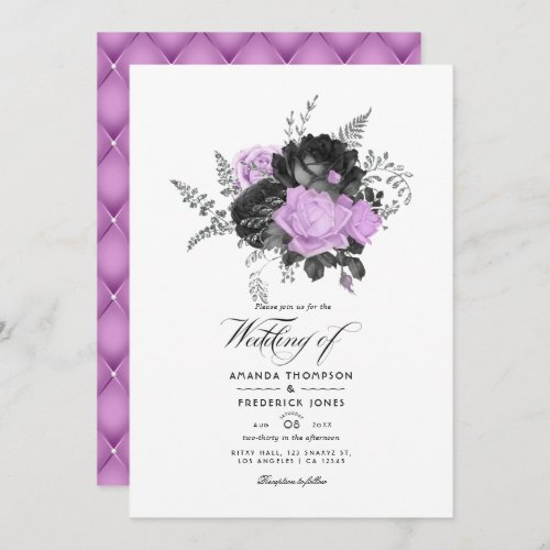 Black and Lilac Vintage Floral Wedding Invitation