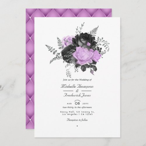 Black and Lilac Vintage Floral Wedding Invitation