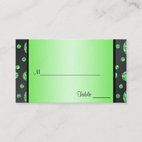 Black and Lime Glittery Polka Dots Placecards Business Card Template