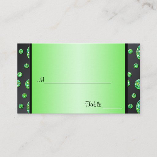 Customizable Black and Lime Glittery Polka Dots Placecards Business Card Template