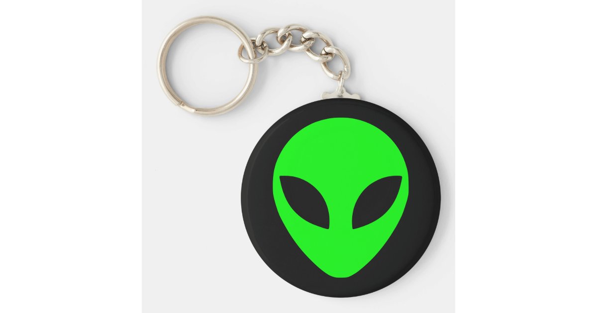 Black And Lime Green Alien Head Keychain Zazzle Com