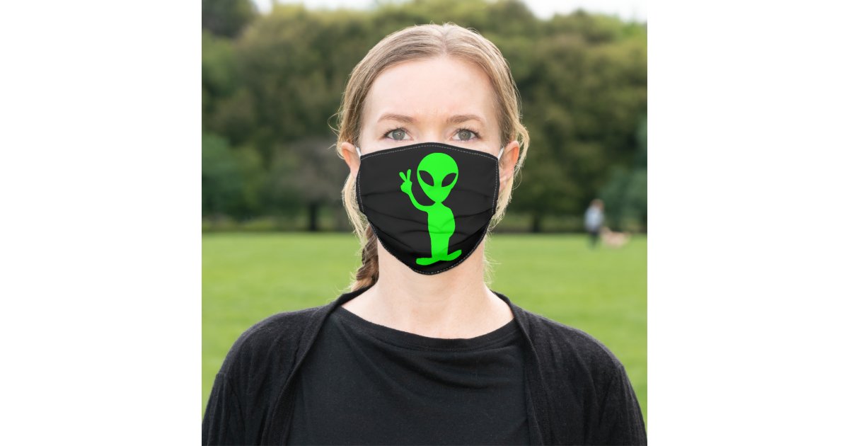 Black And Lime Green Alien Peace Cloth Face Mask Zazzle Com