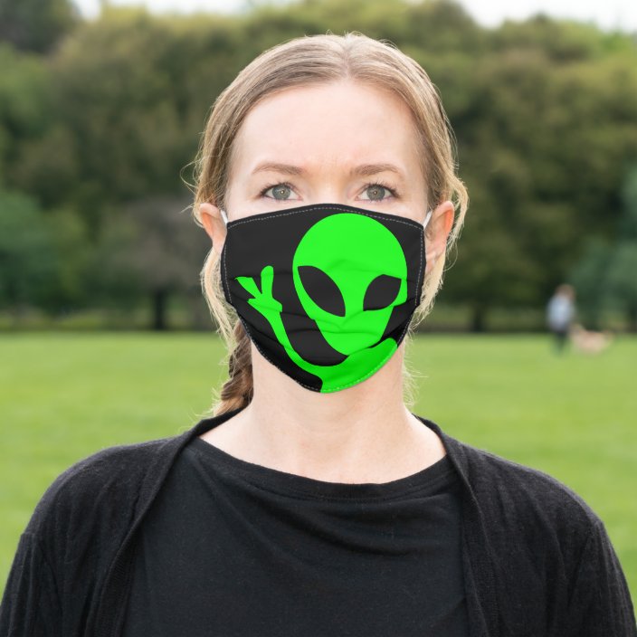 Black And Lime Green Alien Peace Portrait Cloth Face Mask Zazzle Com