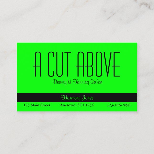 Black and Lime Green Beauty Salon Appointment Card (Front)