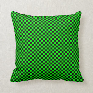 Black and Lime Green Checkered Throw Pillow