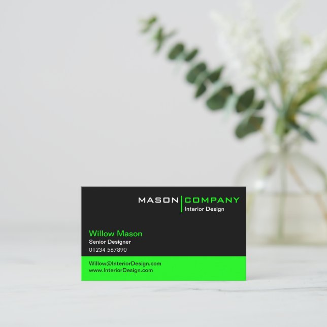 Black and Lime Green Corporate Business Card (Standing Front)