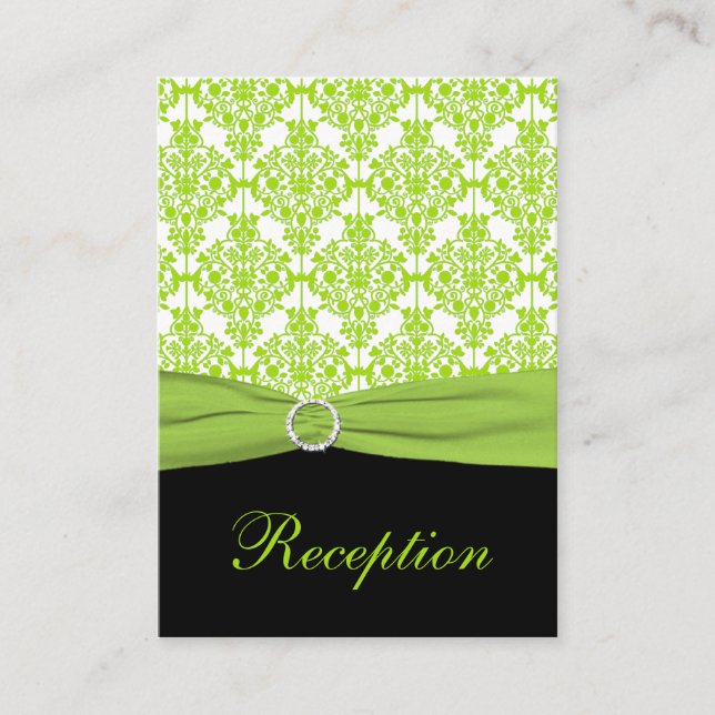 Black and Lime Green Damask Enclosure Card (Front)