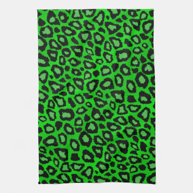Black and Lime Green Leopard Animal Print Towel (Vertical)