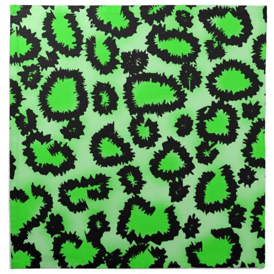 Black and Lime Green Leopard Print Pattern. Cloth Napkin