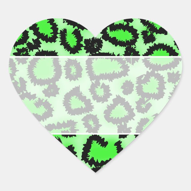 Black and Lime Green Leopard Print Pattern. Heart Sticker (Front)