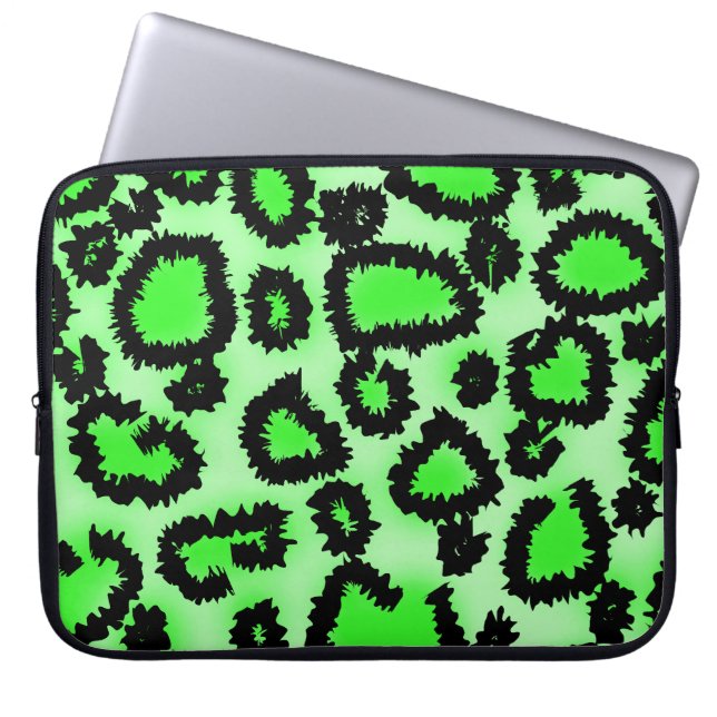 Black and Lime Green Leopard Print Pattern. Laptop Sleeve (Front)