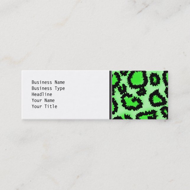 Black and Lime Green Leopard Print Pattern. Mini Business Card (Front)