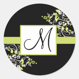 Black and Lime Green Monogram Wedding Stickers