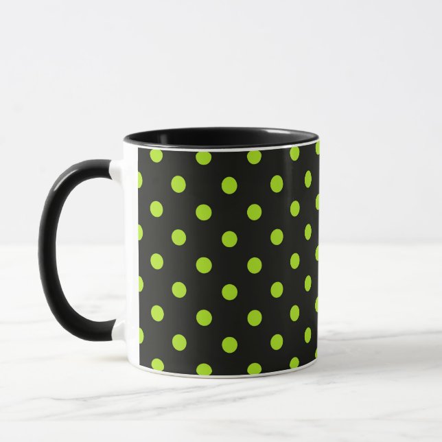 Black and Lime Green Polka Dot Mug (Left)