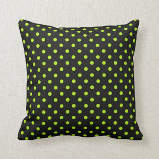 Black and Lime Green Polka Dot Throw Pillow