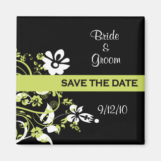 Black and Lime Green Save the Date Magnets