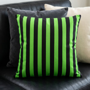 Black and Lime Green Stripes Pattern Throw Pillow