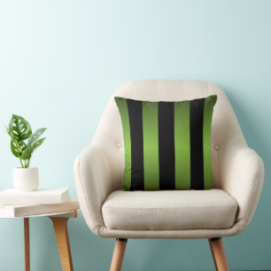 Black and Lime Green Stripes Throw Pillow