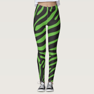 Black and Lime Green Zebra Print Leggings