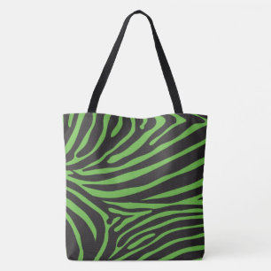 Black and Lime Green Zebra Print Tote Bag