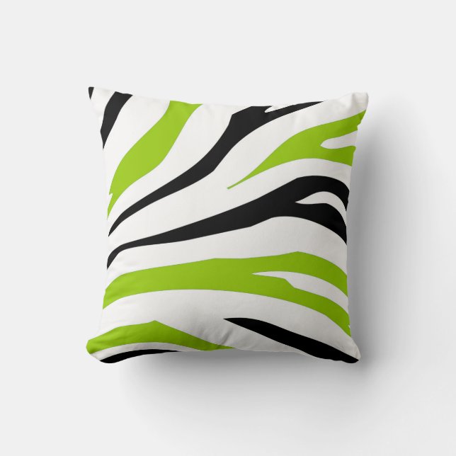 Black and Lime Green Zebra Stripes Print Pillow (Front)