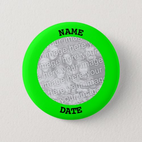 Black and Lime Personalized Round Photo Frame Button