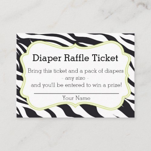 Black and Lime Zebra Diaper Raffle Ticket Business Card Template