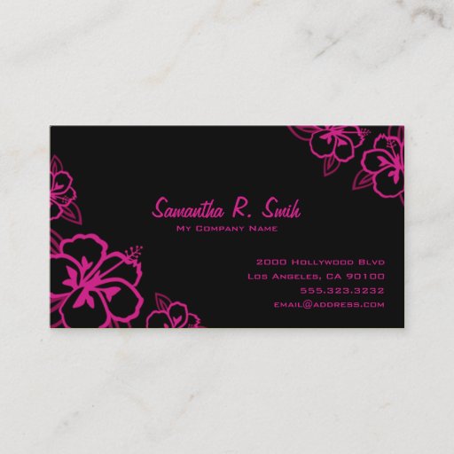 Customizable Black and Magenta Hibiscus Business Card