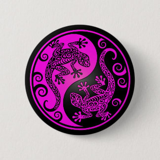 Black and Magenta Yin Yang Geckos Pinback Button