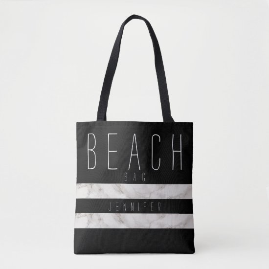 Black and Marble Beach Bag with Name