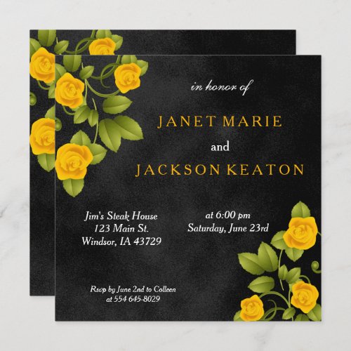 Black and Marigold Yellow Rose Flower Wedding Invitation
