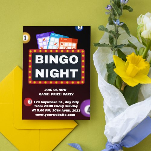 Black and Maroon Minimalis Bingo Night Invitations