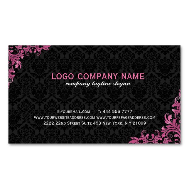 Black And Maroon Red Floral Lace 2 Business Card Magnet (Front)